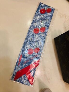 Blue Cherry Print Twilly Scarf